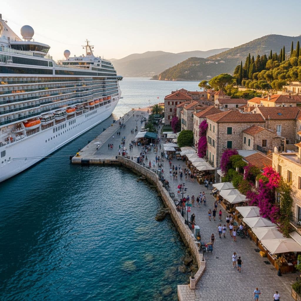 Mediterranean cruise port with ship