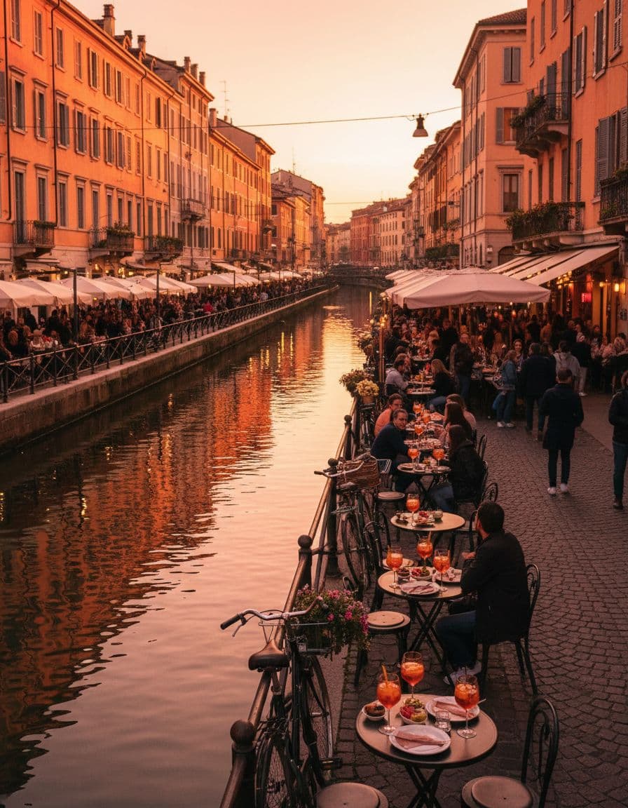 Evening aperitivo along Milan’s Navigli canals