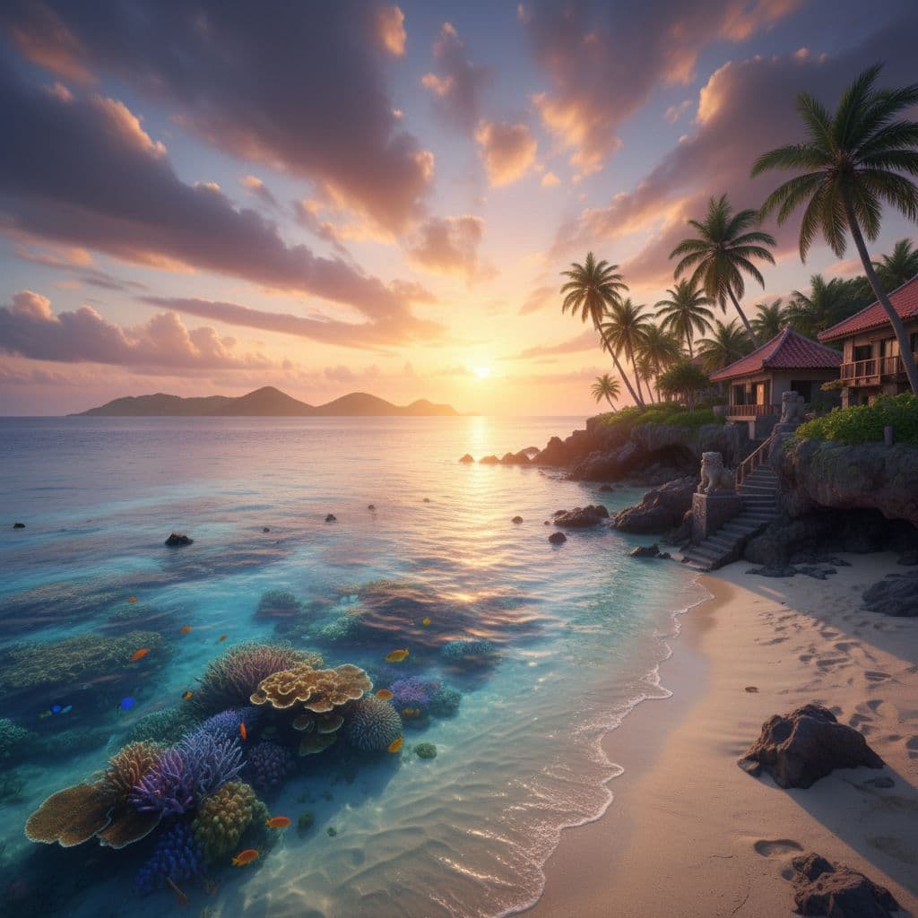 Okinawa sunset coastline paradise