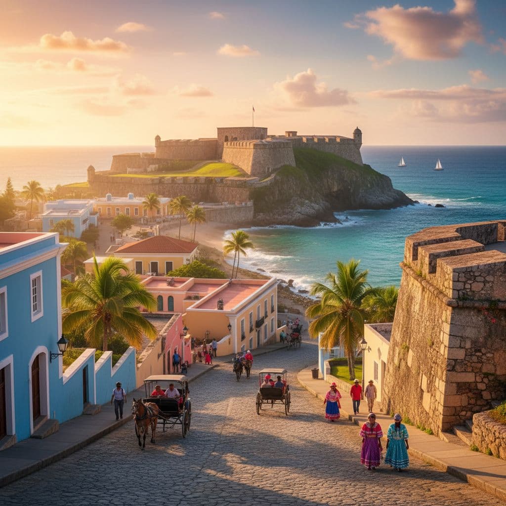 Old San Juan El Morro fortress at sunset, ideal for February weekend trips from Fort Lauderdale