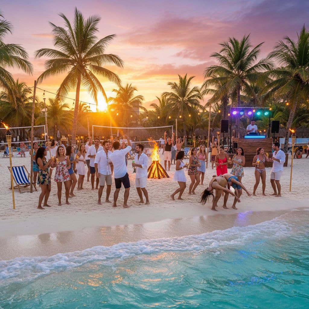 Golden hour beach party at a Punta Cana all-inclusive resort