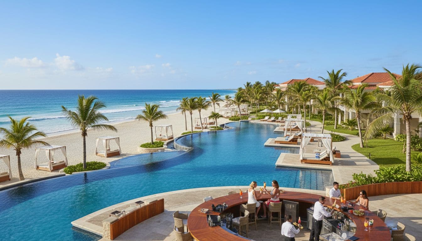 Aerial view of one of the best all inclusive resorts in Punta Cana 2026 on a white sand beach with turquoise water