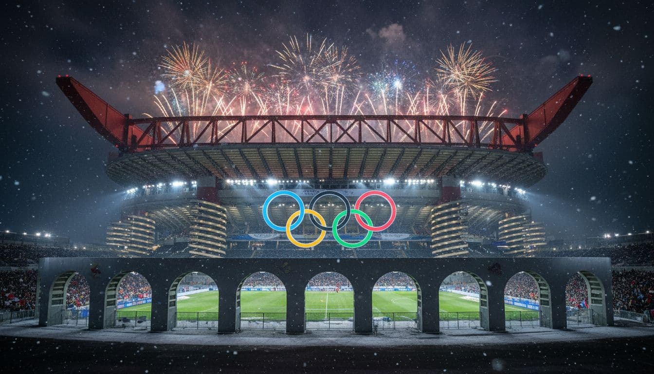 San Siro stadium lit up for the 2026 Olympics