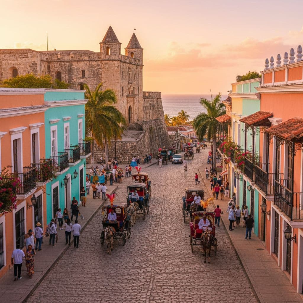 Santo Domingo Colonial Zone at sunset, budget-friendly April escape from Florida