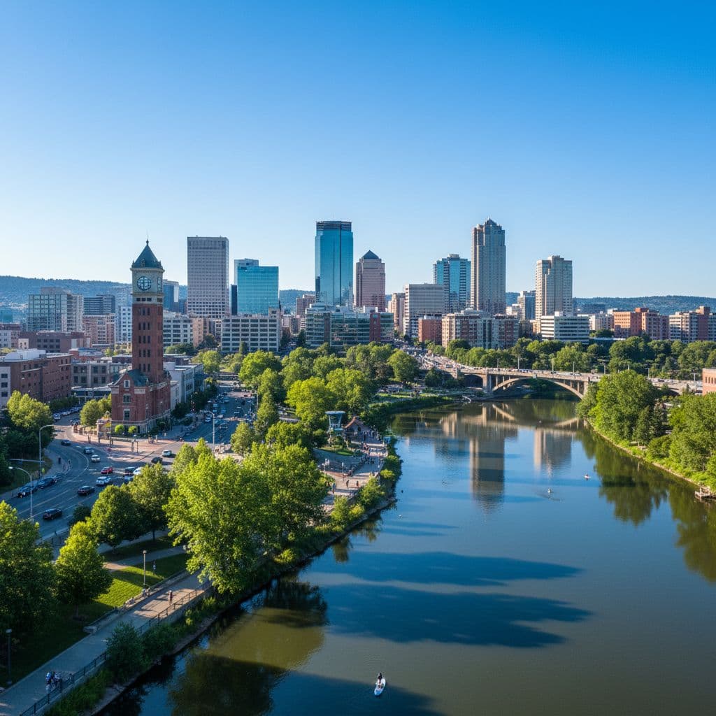 Spokane downtown riverfront cityscape