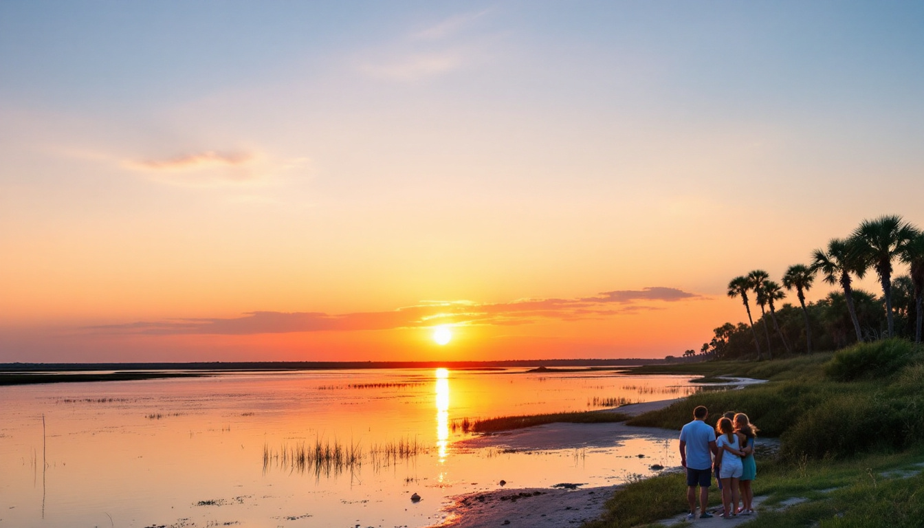 Sunset over Anastasia State Park during an affordable St. Augustine family vacation 2025.