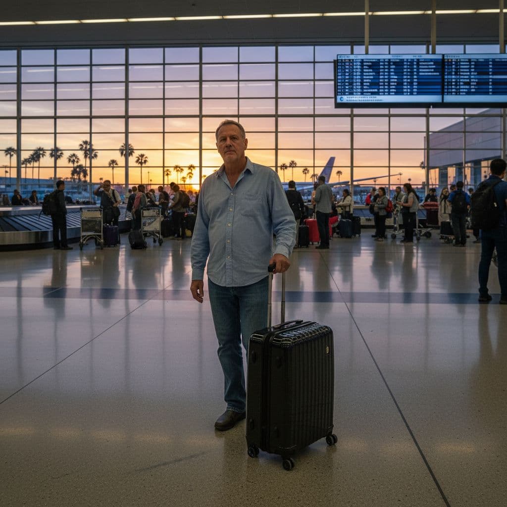 Traveler arriving at San José airport, moving quickly to ground transport for Costa Rica adventure