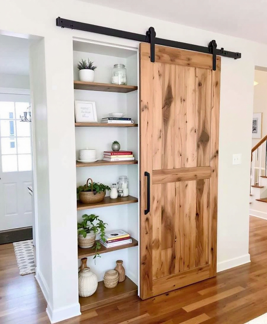 Barn Door with Built-In Shelving