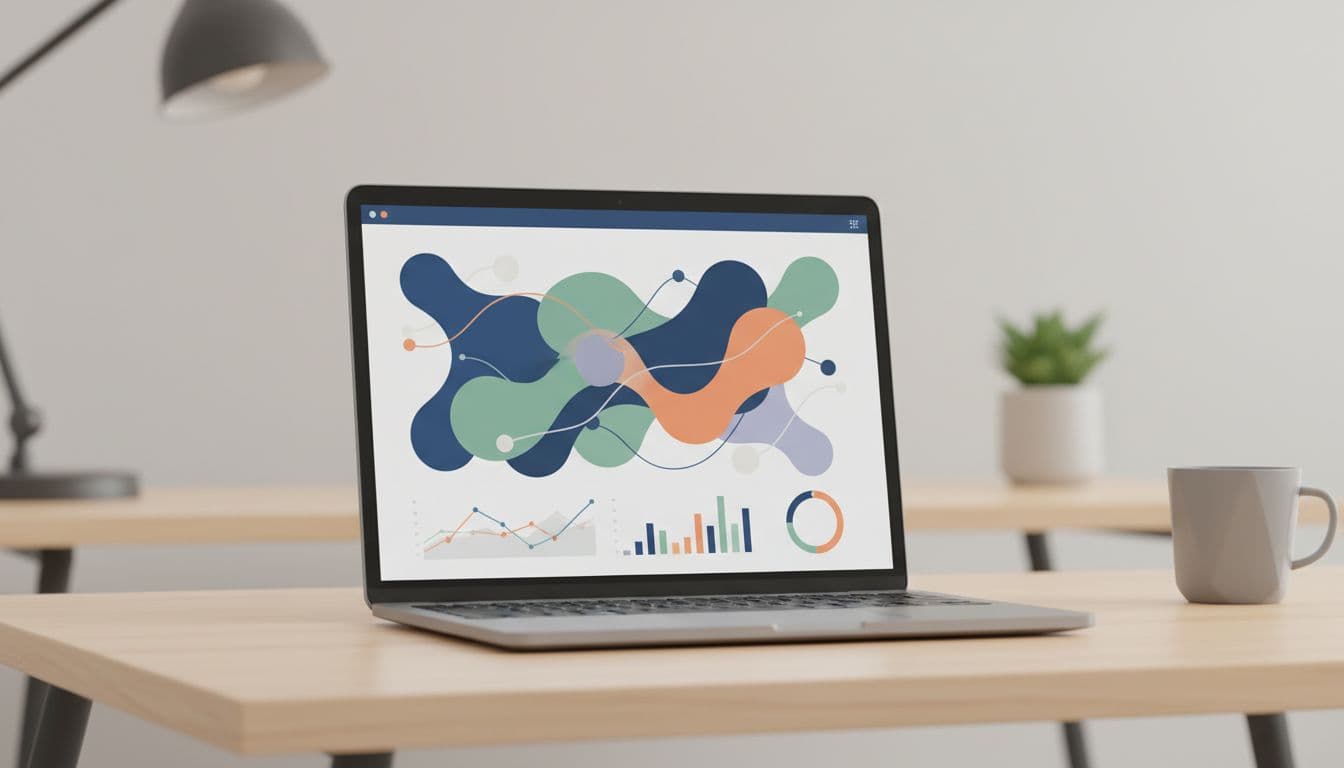 Modern illustration of Baremetrics dashboard on a laptop screen displaying Stripe analytics charts for MRR, churn, and revenue metrics in a clean workspace.