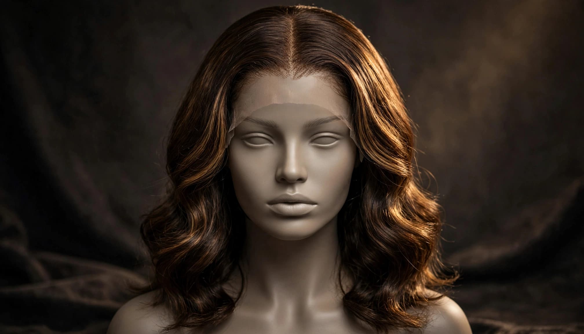 Mannequin head wearing a body-wave lace closure wig with a clean middle part.