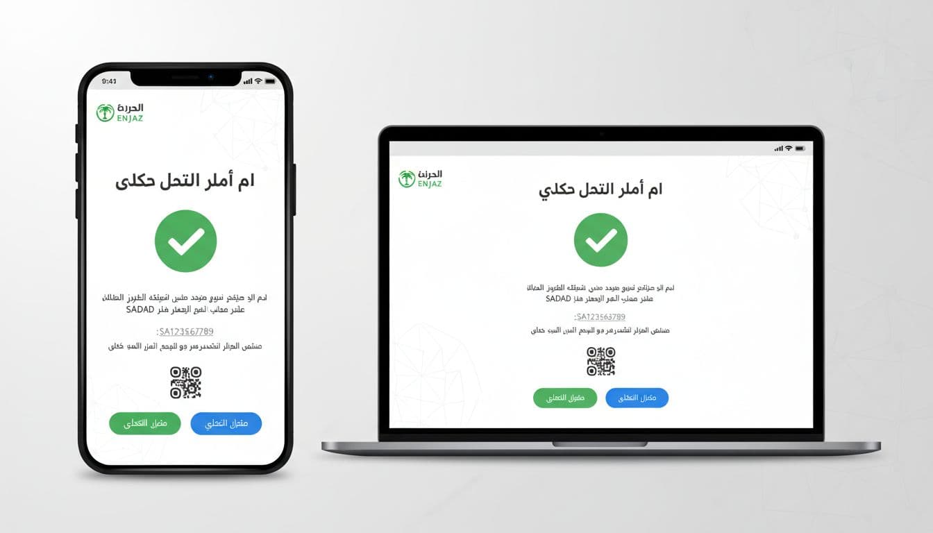 شاشة تأكيد سداد رسوم تأشيرة الزيارة العائلية في إنجاز