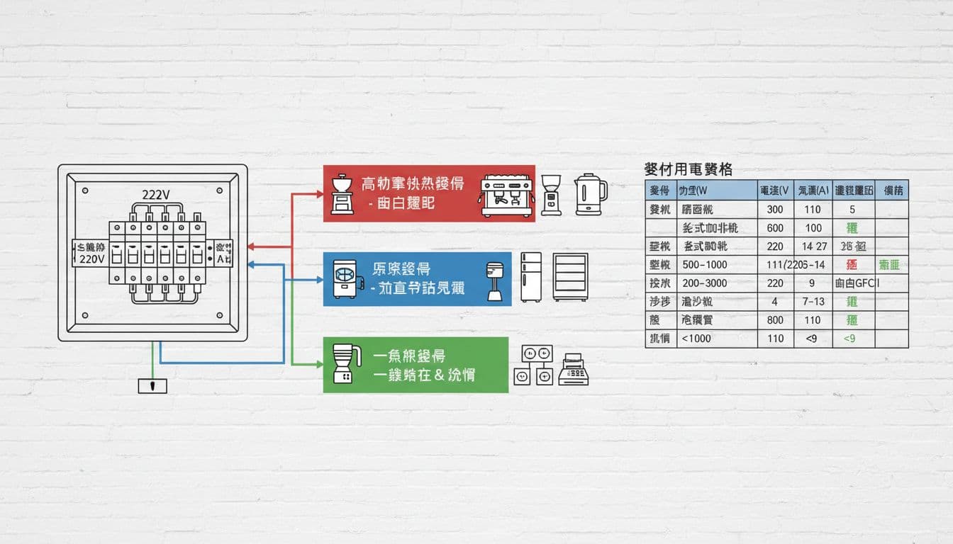咖啡店與飲料店的設備用電配置怎麼做才安全,磨豆機、冰機、加熱設備迴路規劃一次講清楚 咖啡店與飲料店的設備用電配置怎麼做才安全,磨豆機、冰機、加熱設備迴路規劃一次講清楚