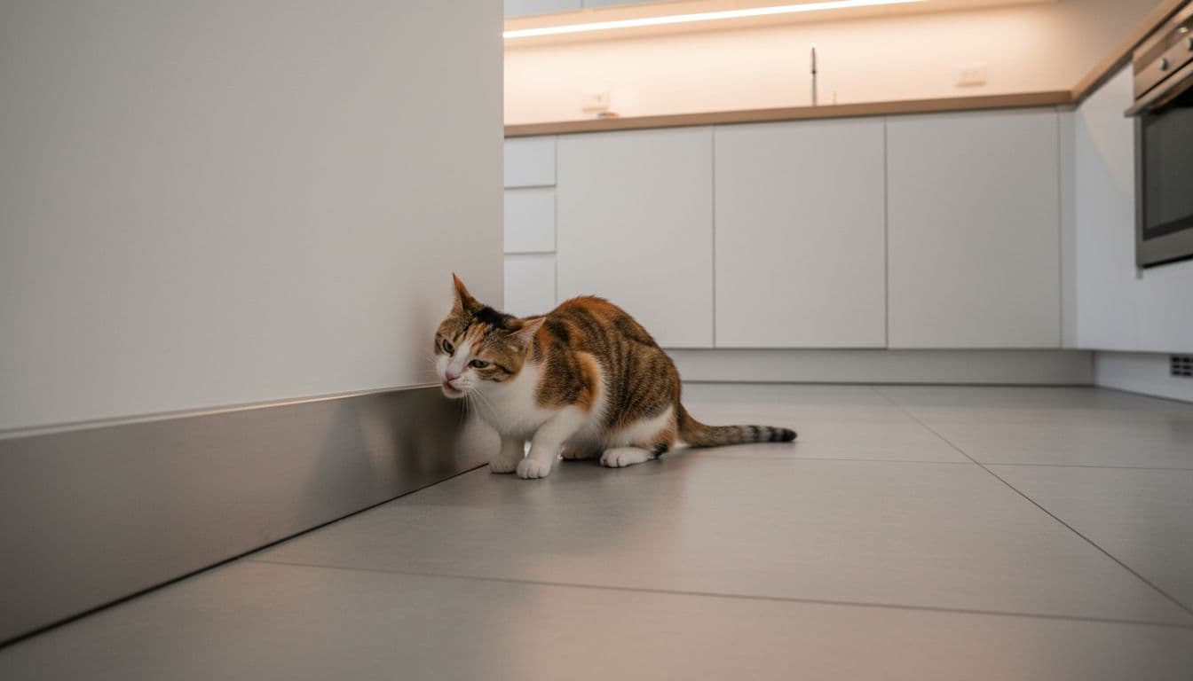 貓咪在廚房牆角輕咬耐咬踢腳板