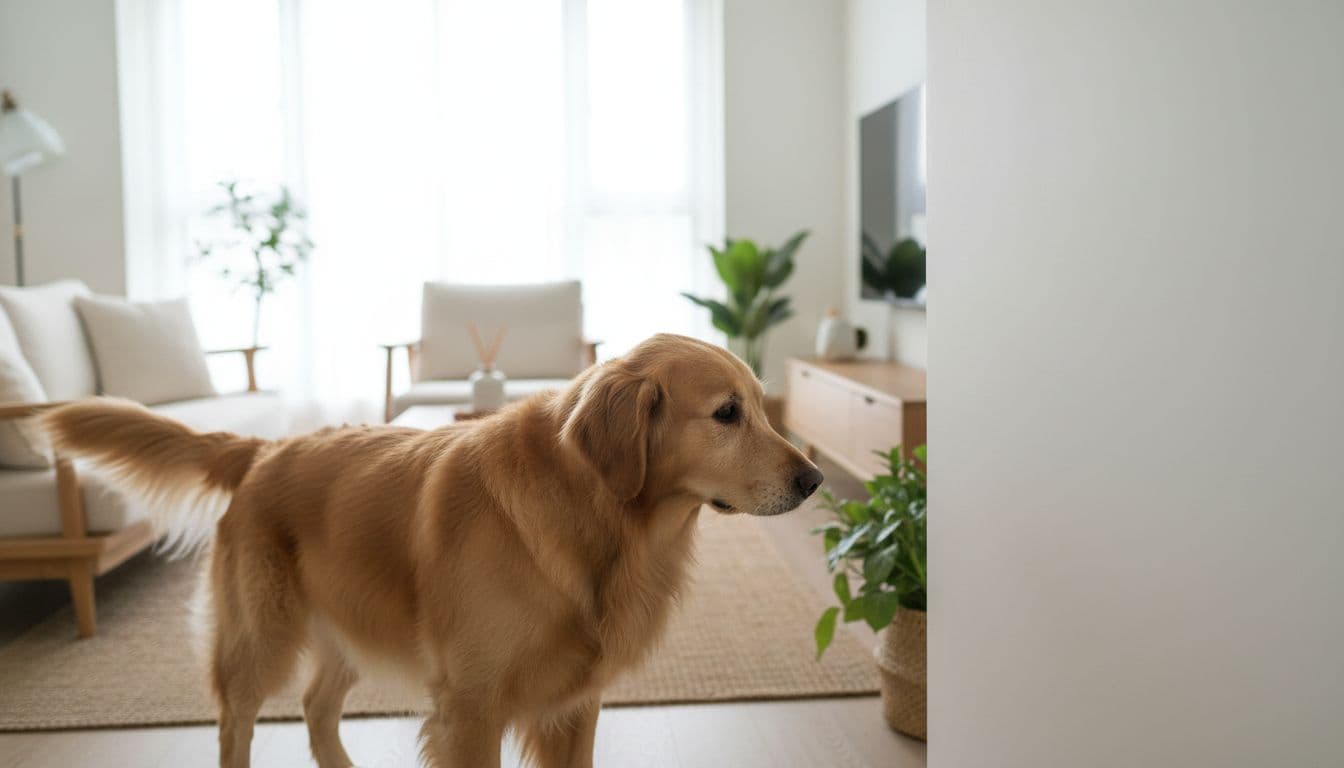 狗狗在防臭牆面旁嗅聞玩耍