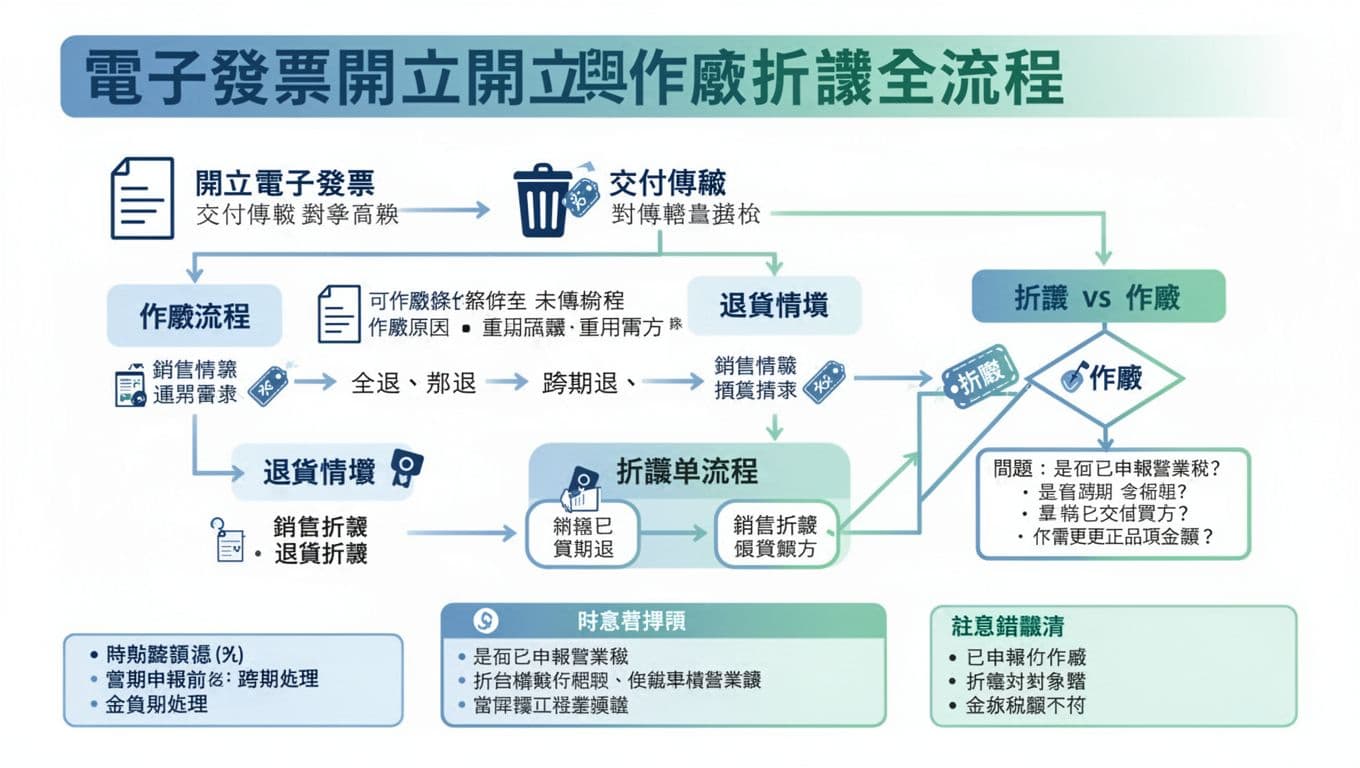 電子發票開立與作廢全流程,折讓單、退貨、折扣一次釐清不打結 電子發票開立與作廢全流程,折讓單、退貨、折扣一次釐清不打結