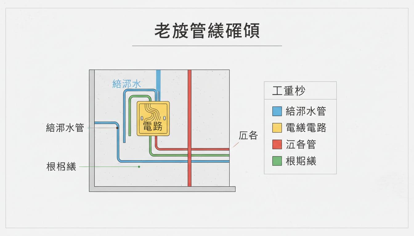 老屋管線剖面示意資訊圖表插圖