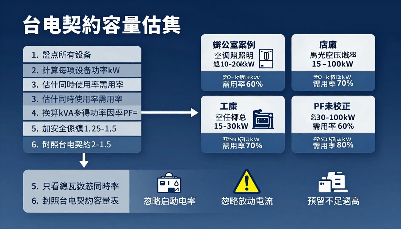 台電契約容量怎麼估,辦公室, 店面, 工廠用電容量試算與常見踩雷 台電契約容量怎麼估,辦公室, 店面, 工廠用電容量試算與常見踩雷