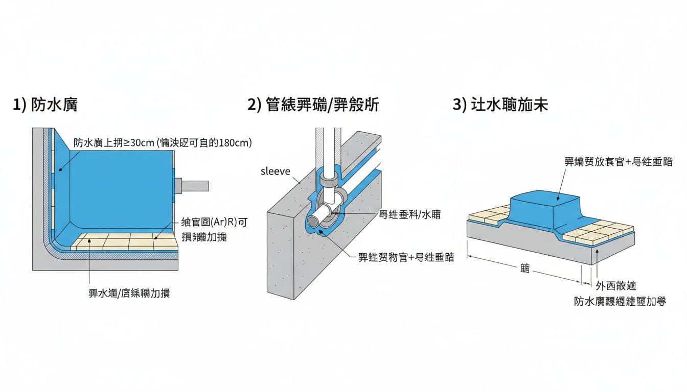 浴室整修最容易漏水的3個點,我們一次講清楚防水層、穿牆管線、止水墩 浴室整修最容易漏水的3個點,我們一次講清楚防水層、穿牆管線、止水墩