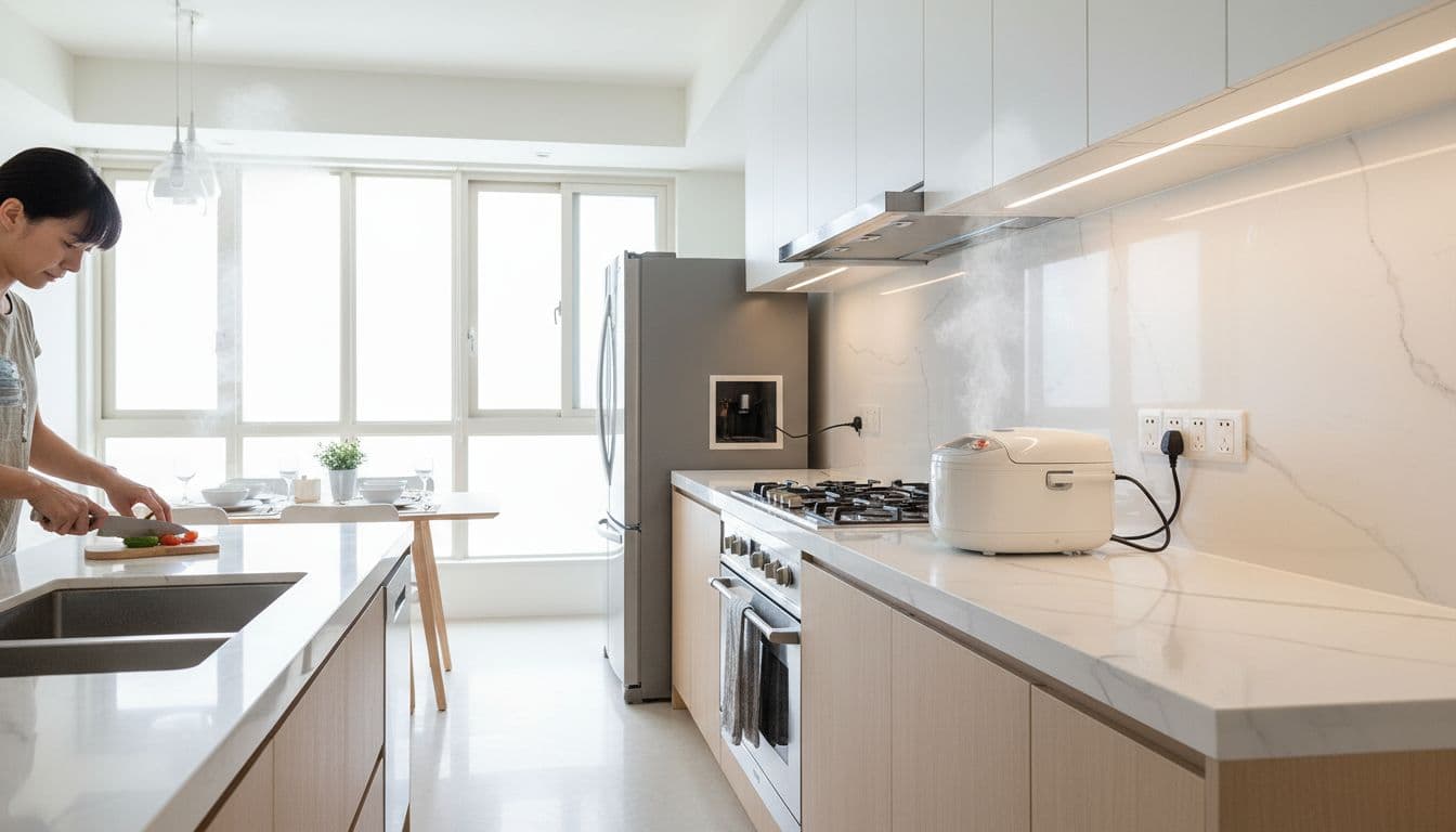 台灣現代開放式廚房的插座配置示意