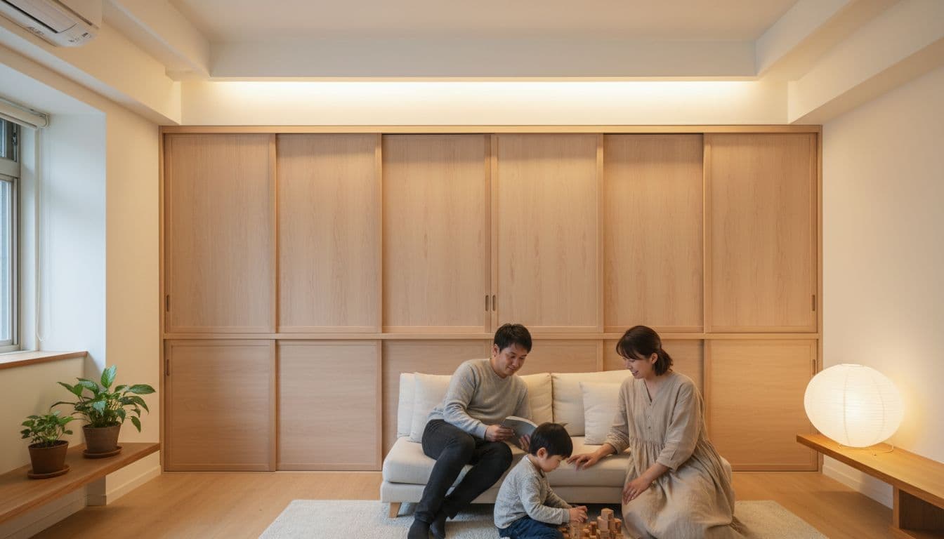 老屋客廳隱藏式收納牆