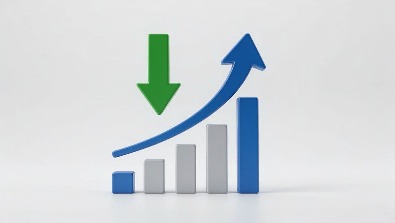Financial chart compares pre- and post-tax savings with green downward cost arrow and blue upward profit arrow.