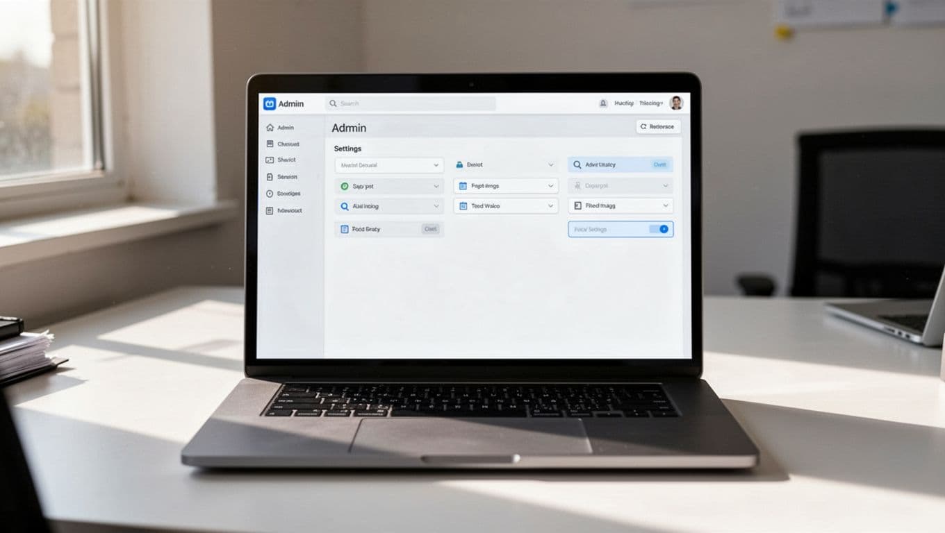 WordPress dashboard displaying YITH WooCommerce Affiliates plugin settings page with affiliate program options on a clean laptop interface in an office setting, natural lighting, realistic style.