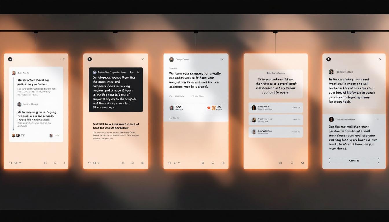 Modern marketing storyboard: repeated campaign blocks with identical layouts and phrases, with a human designer observing the patterns. Image created with AI.