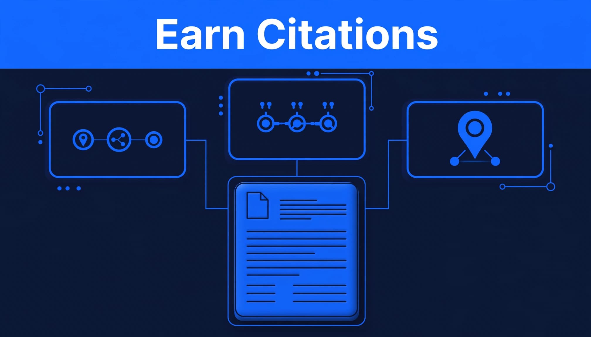 How Zero-Click Searches Work: How Marketers Can Measure Visibility In 2026 3 A central document connects to search panels, entity nodes, and a local business pin.
