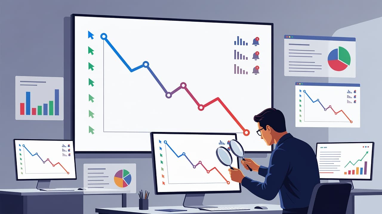 A CTR analytics dashboard showing declining click-through performance
