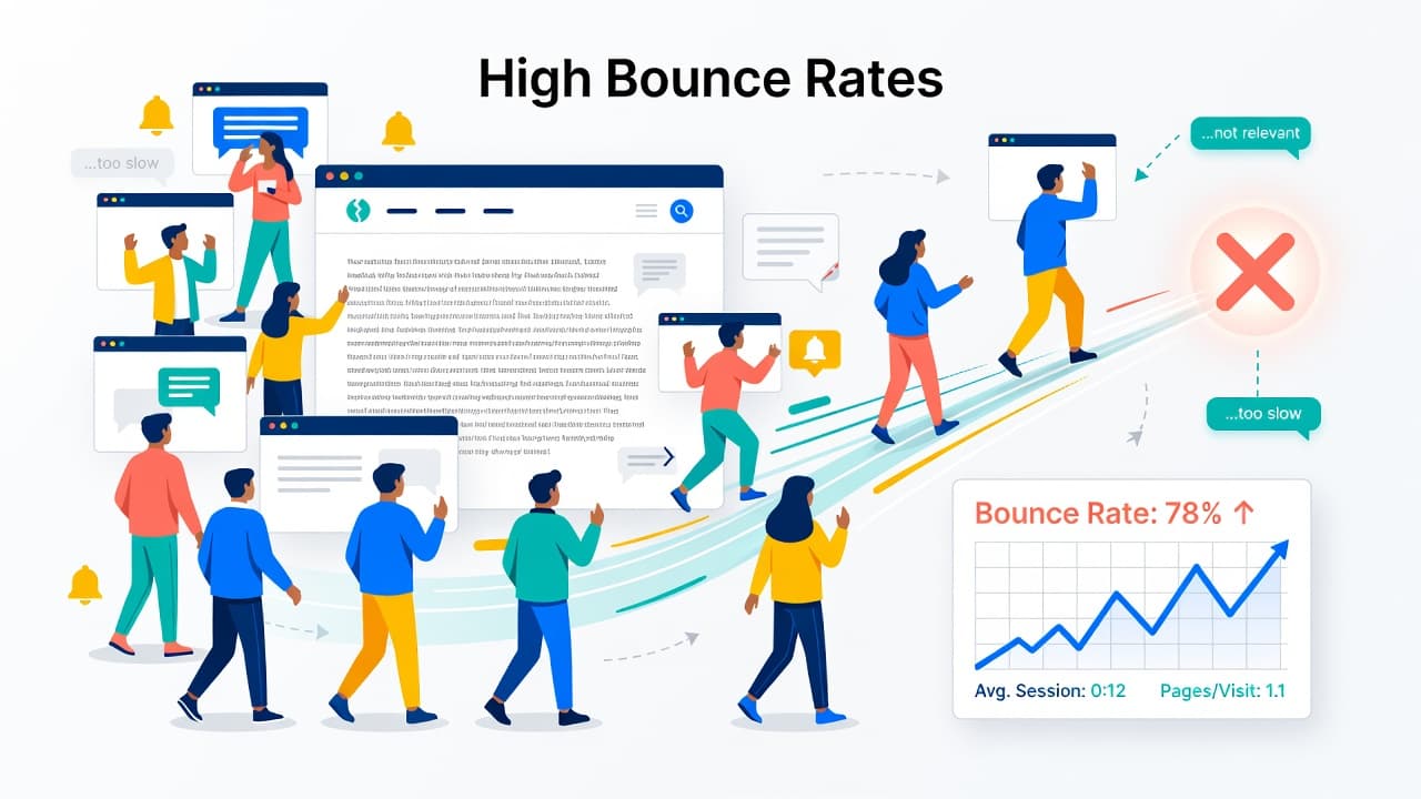 A landing-page analytics screen illustrating a high bounce rate