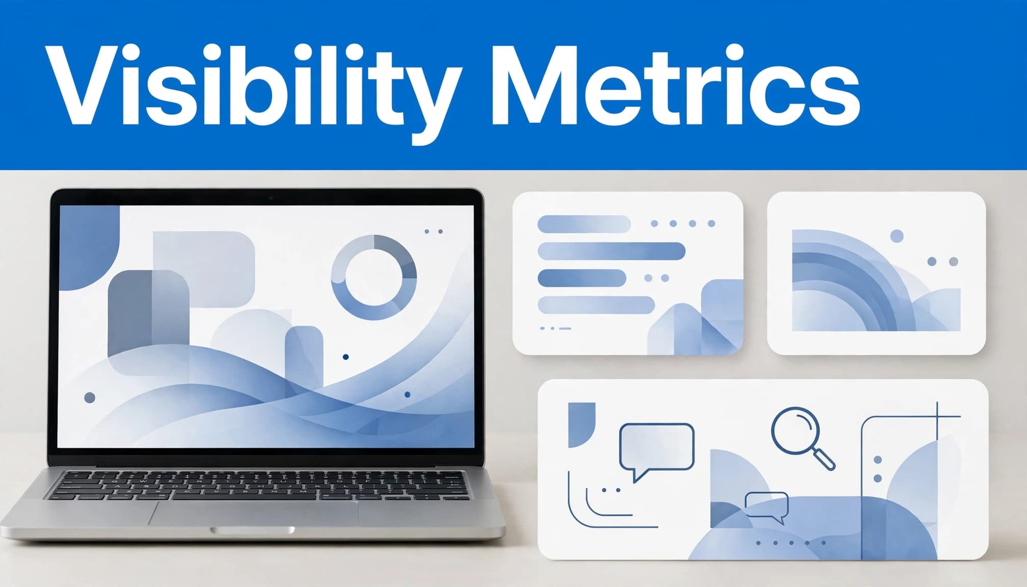 How Zero-Click Searches Work: How Marketers Can Measure Visibility In 2026 4 Laptop dashboard connecting SEO metrics with AI answer visibility panels.