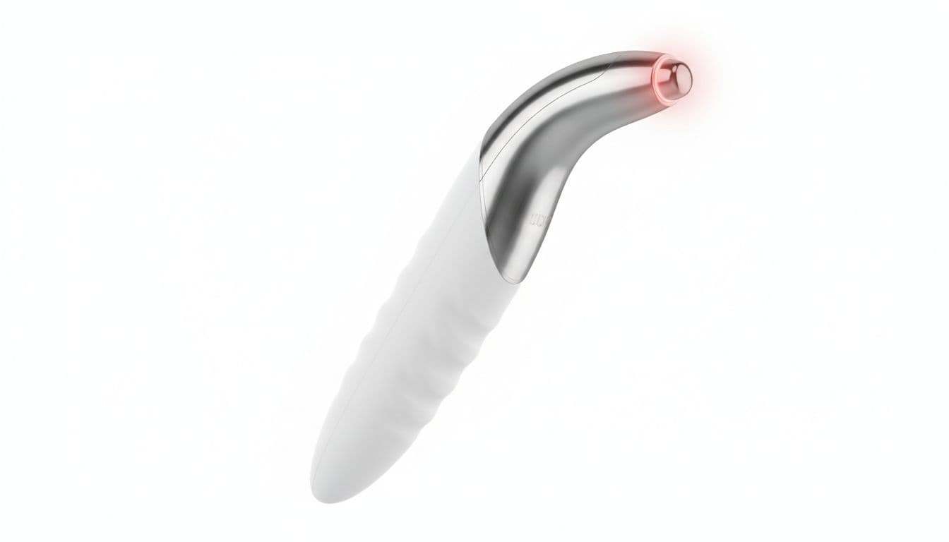 KentDO Eye Wand handheld eye massager on white background with modern product photography, angled view highlighting wand design, LED, and texture under soft lighting with high detail and no text, people, logos, or watermarks.