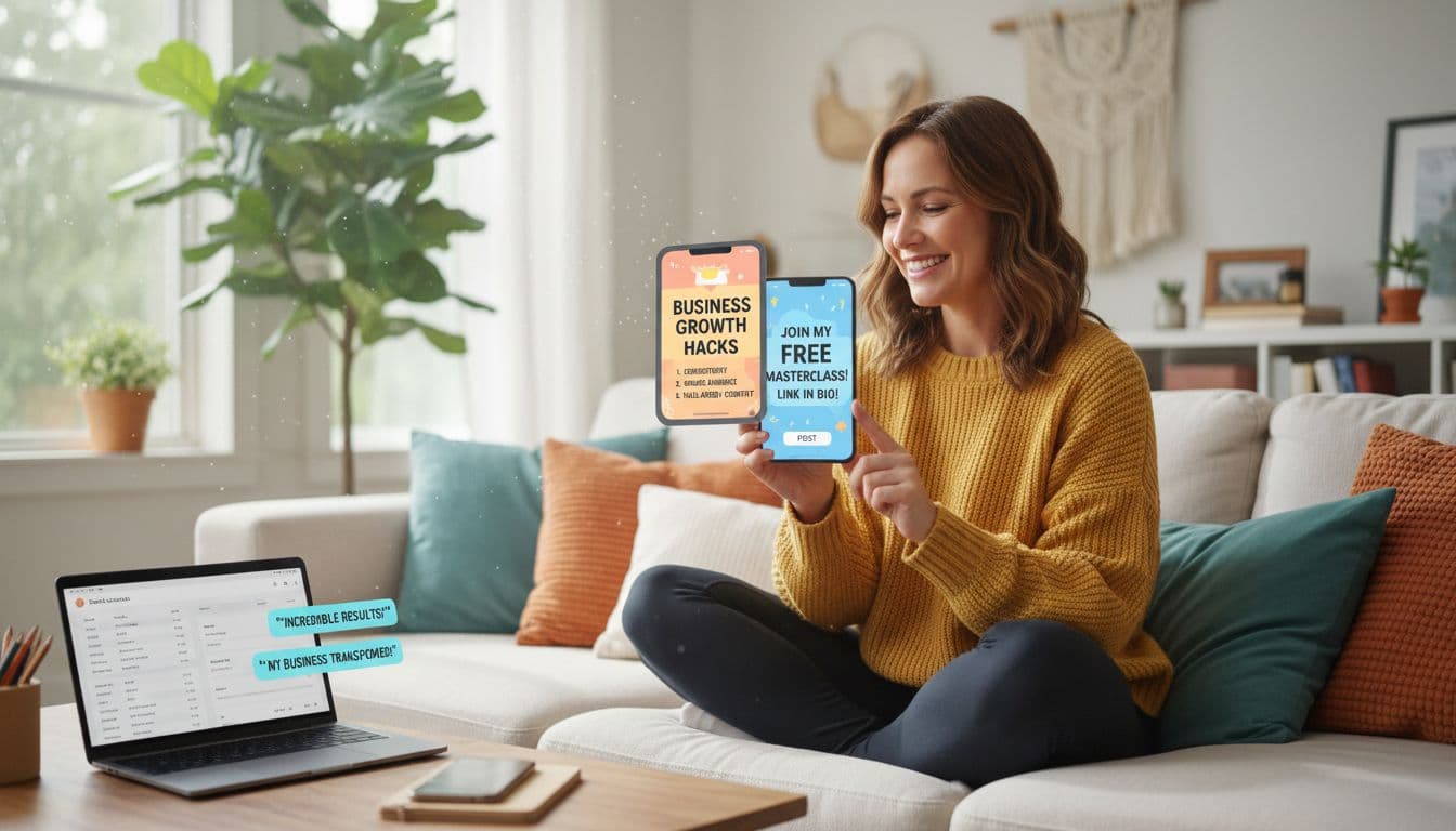 Home-based business owner posting consistently on social media from home