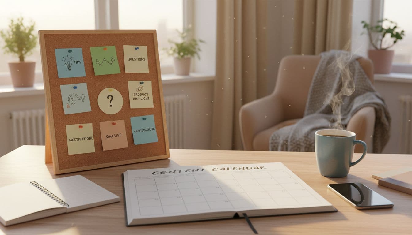 Content calendar with sticky notes on a desk