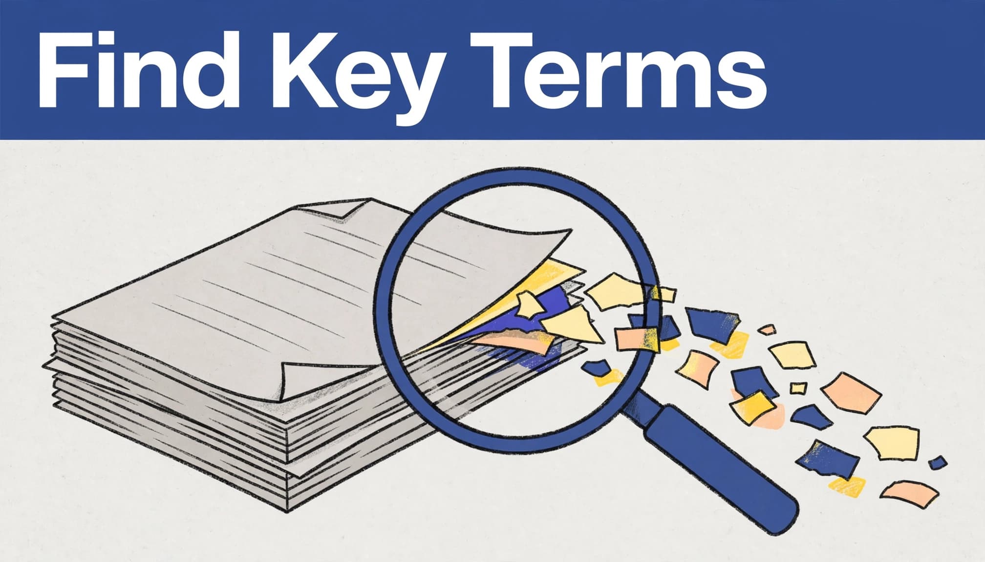 Scholarly pages and highlighted terms beneath a Find Key Terms banner.