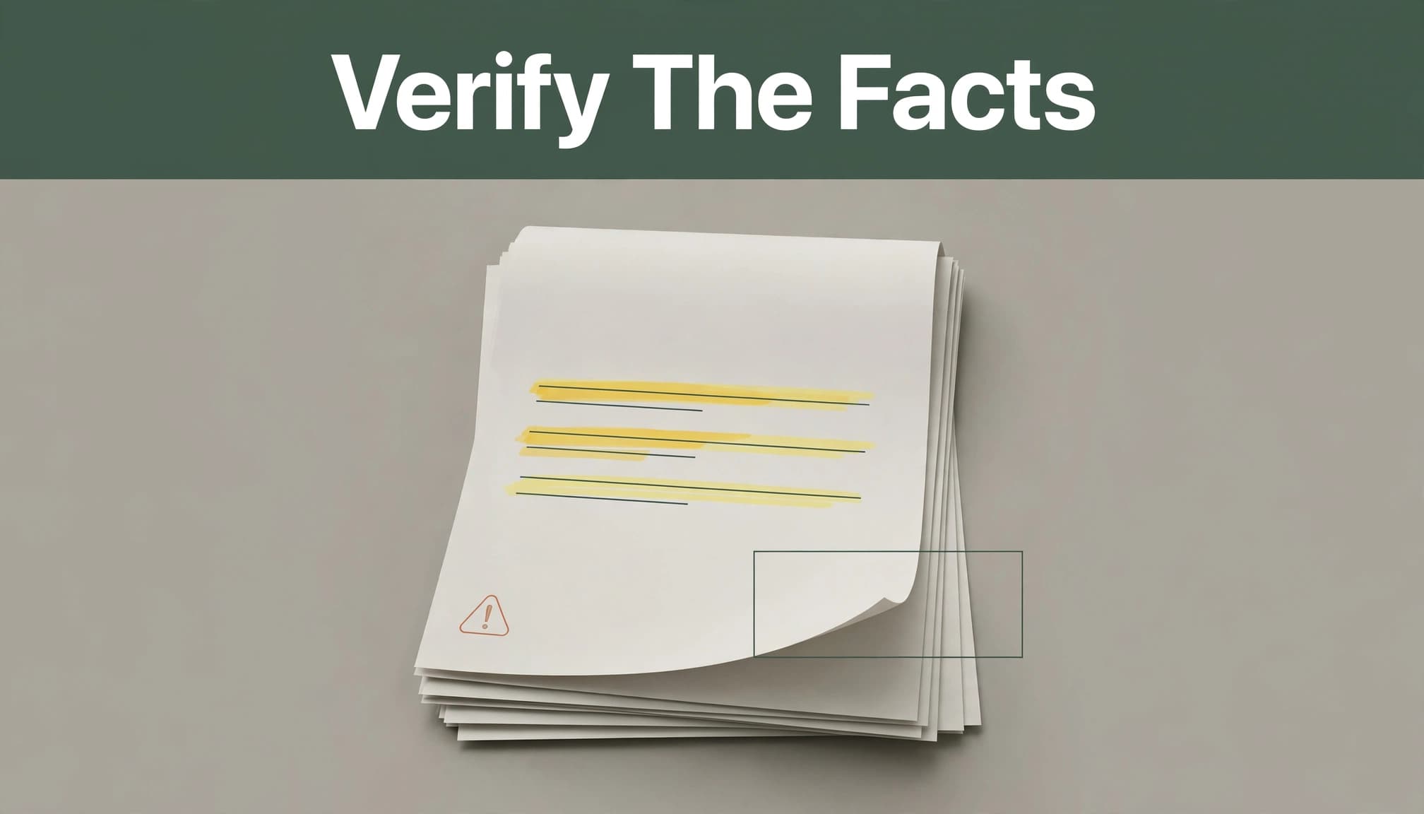 Layered report pages show highlighted evidence, a risk marker, and a decision box.