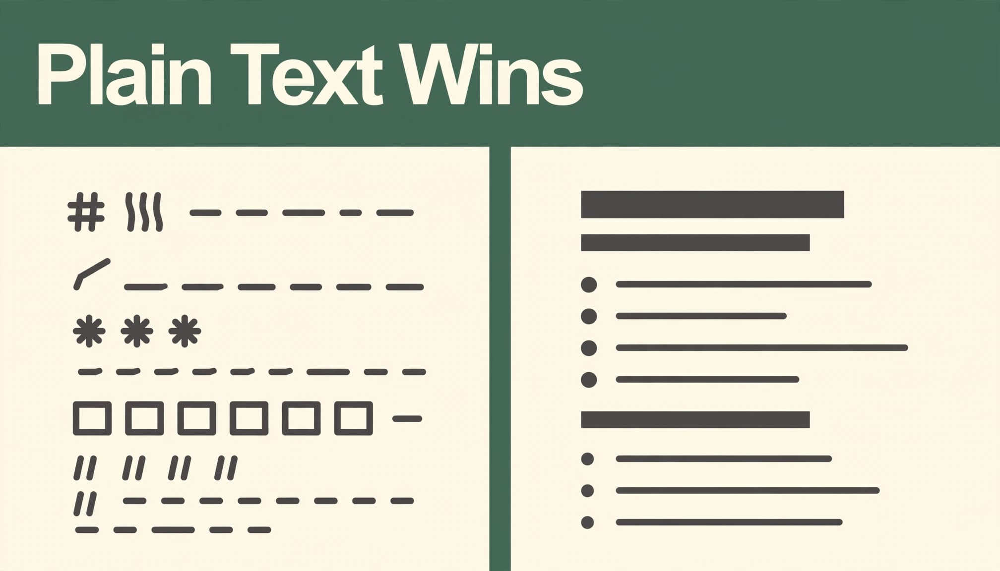Two document panels compare visible source punctuation with formatted headings and bullets beneath a green headline band.