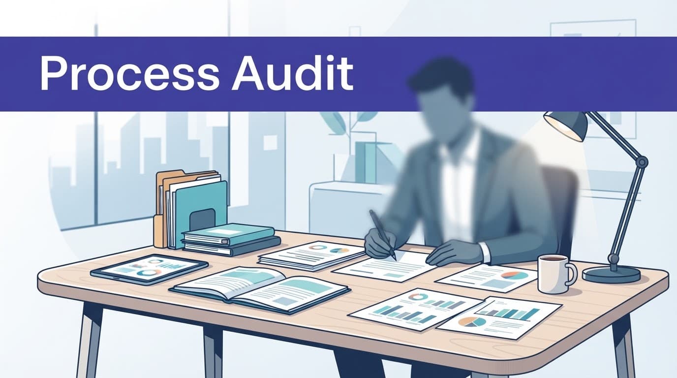 Documents are reviewed on a modern desk beneath a Process Audit banner.