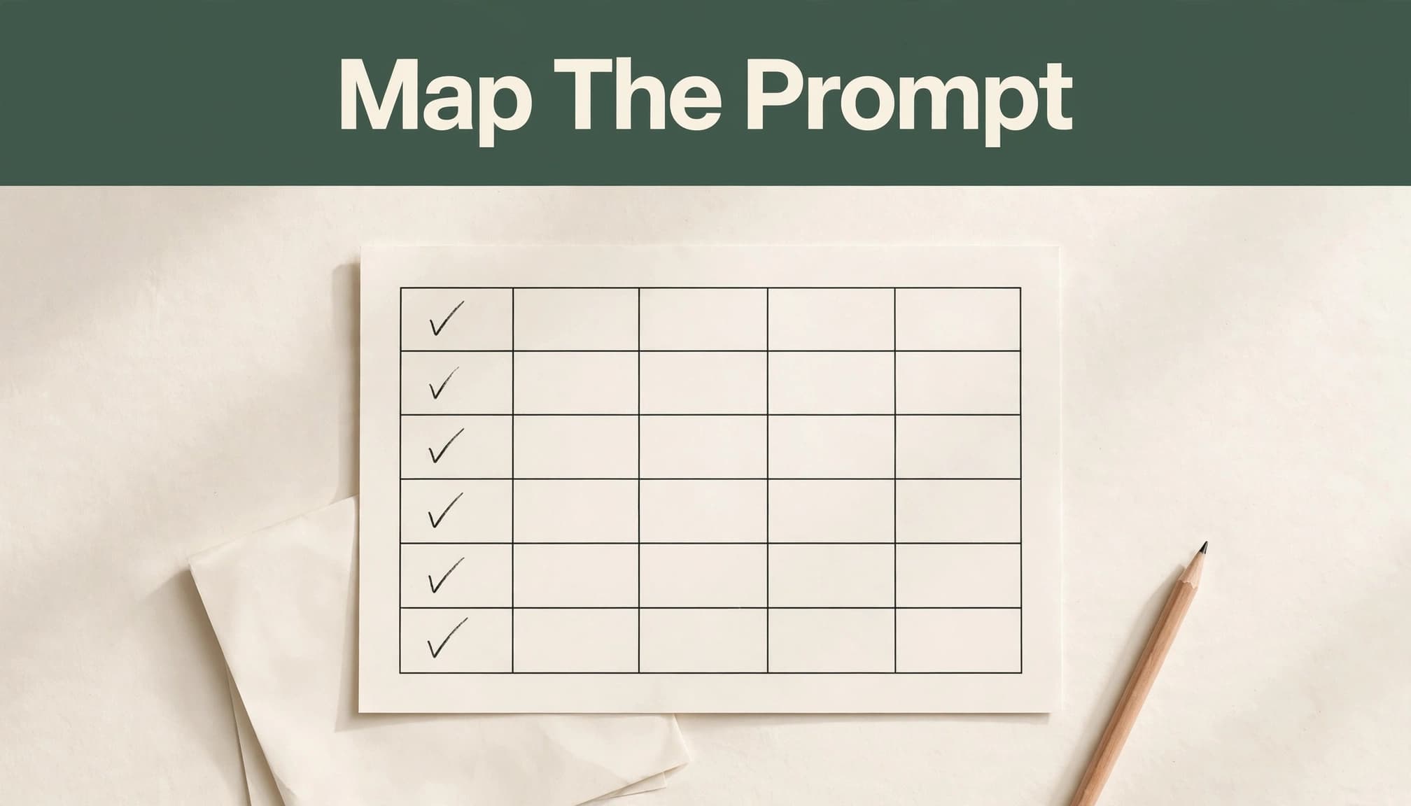 A rubric worksheet and pencil sit beneath a green "Map The Prompt" headline.