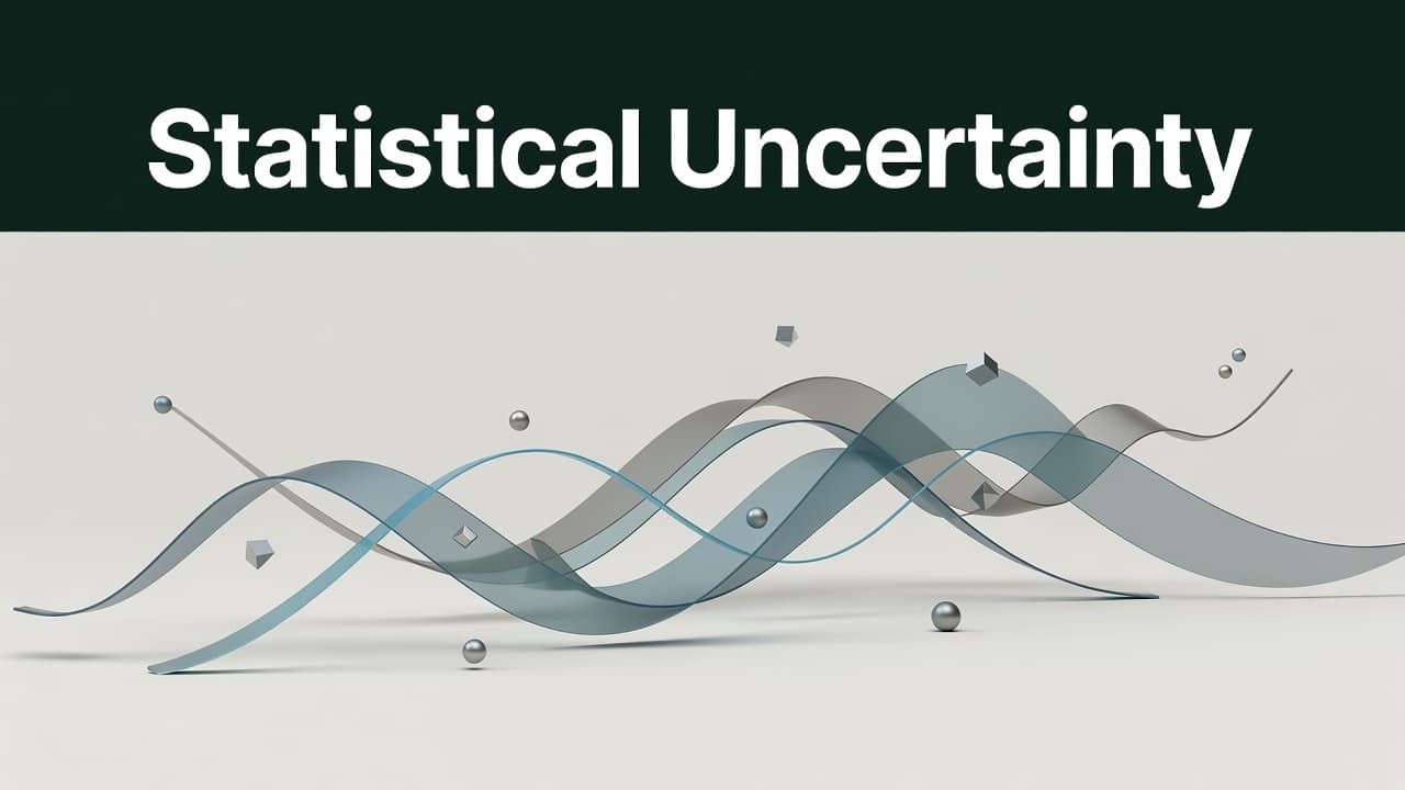 Floating geometric nodes and overlapping probability curves hover against a clean background. A sharp, dark green horizontal band frames the top, while bold white text explicitly labels the complex information.
