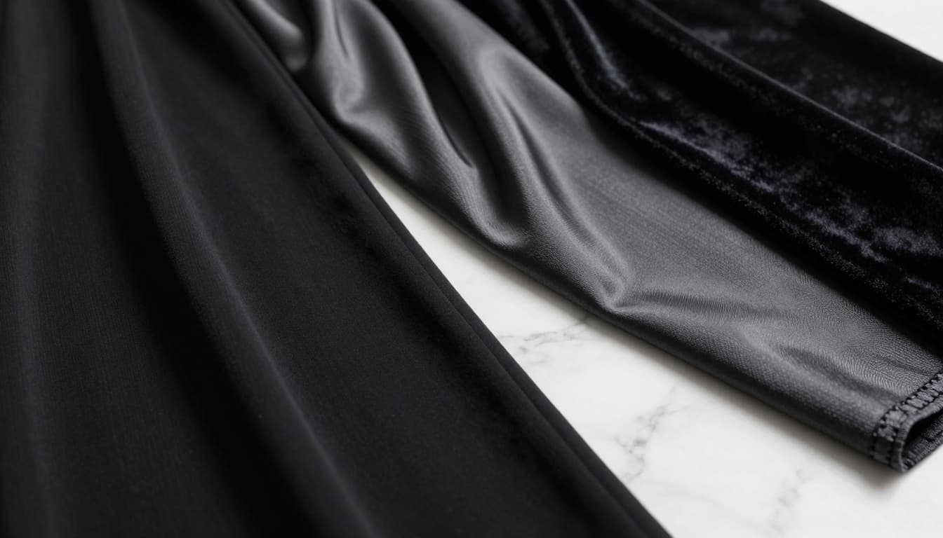 Black fabric swatches for dresses