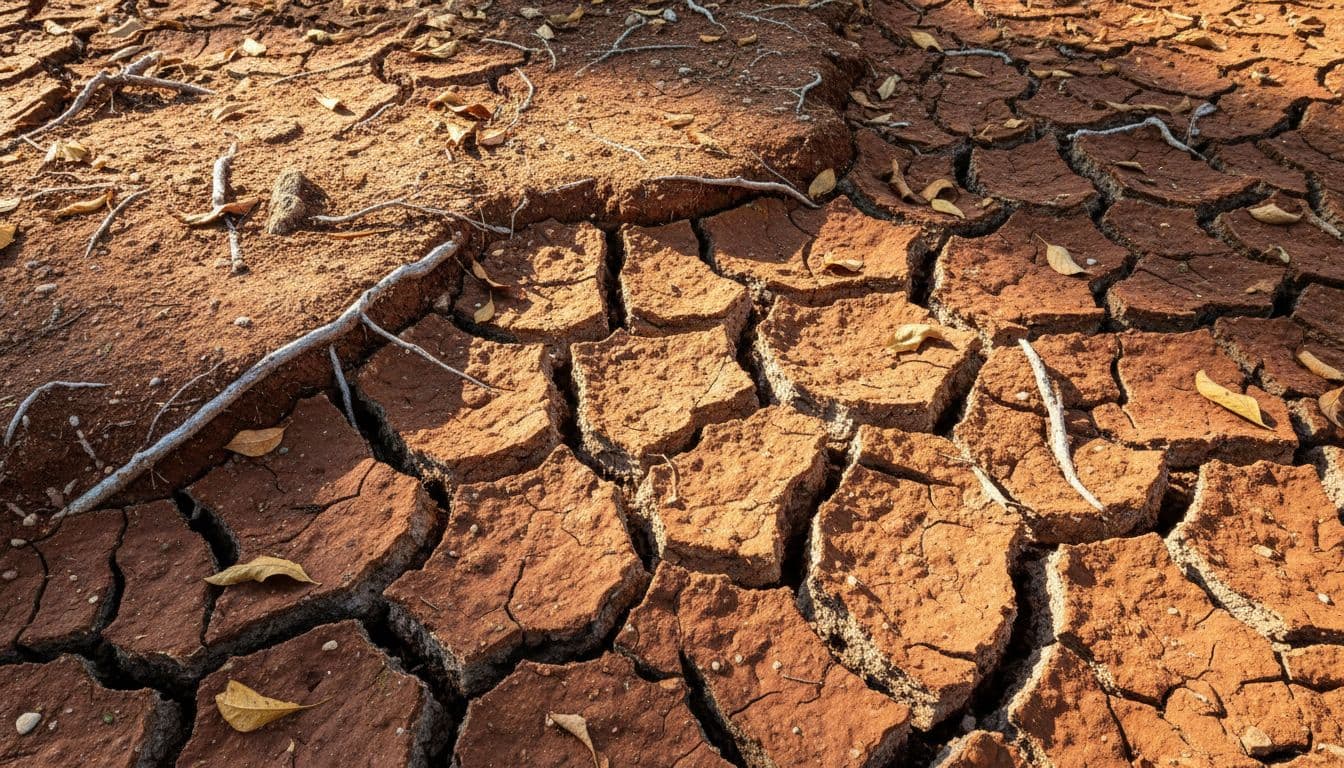 Cracked clay soil showing shrink-swell risk