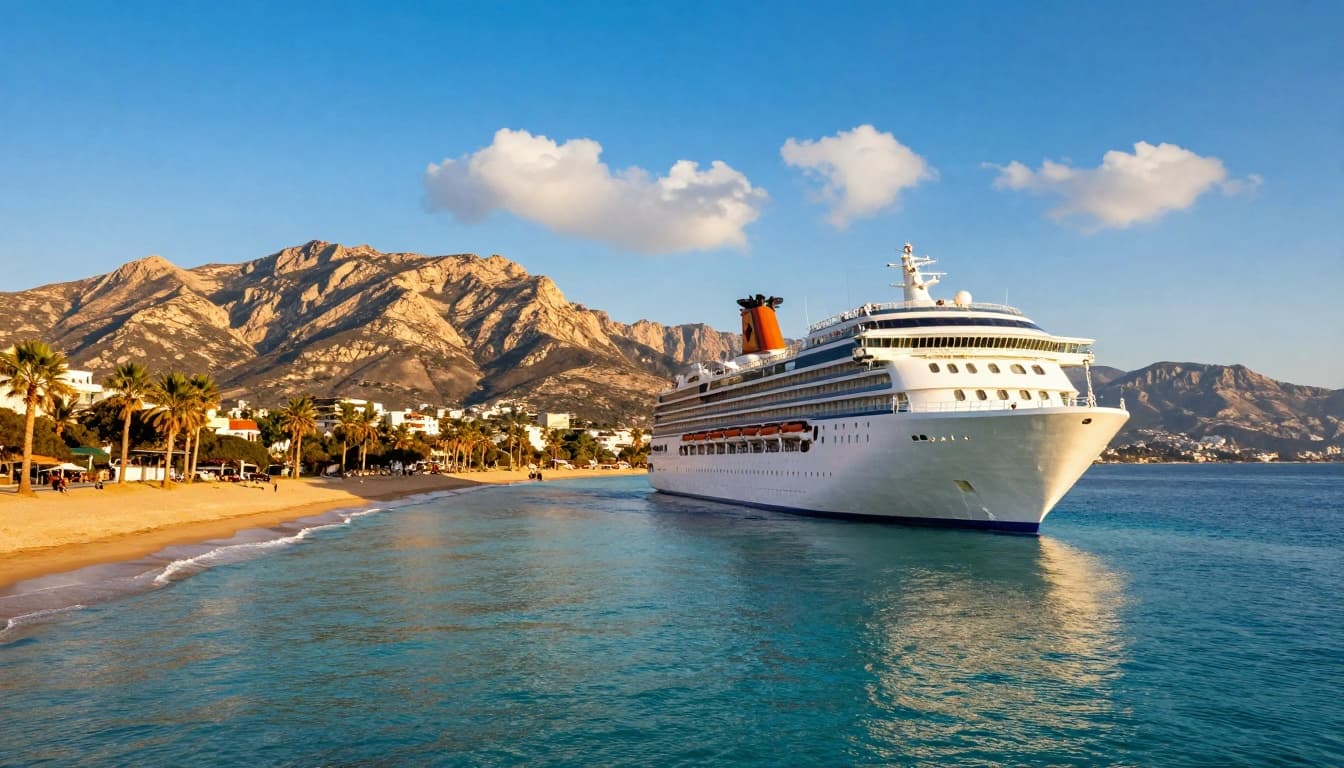 Cruise ship sailing towards Cyprus coastline