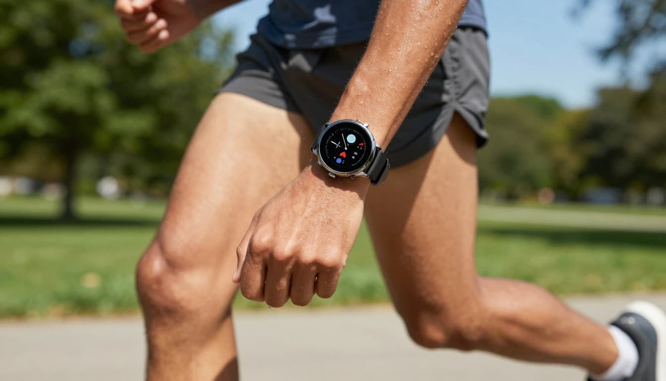 Runner wearing Huawei smartwatch outdoors