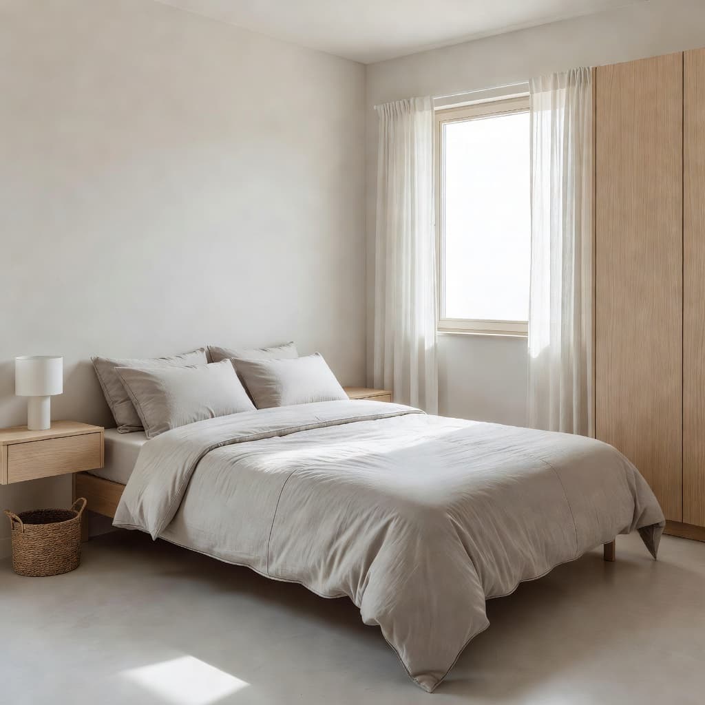 Small Double Mattress Guide for UK Bedrooms 1 A compact bedroom features a neatly made small double bed as the central focal point. Neutral linens and soft morning sunlight streaming through the window create a serene, organized living space.