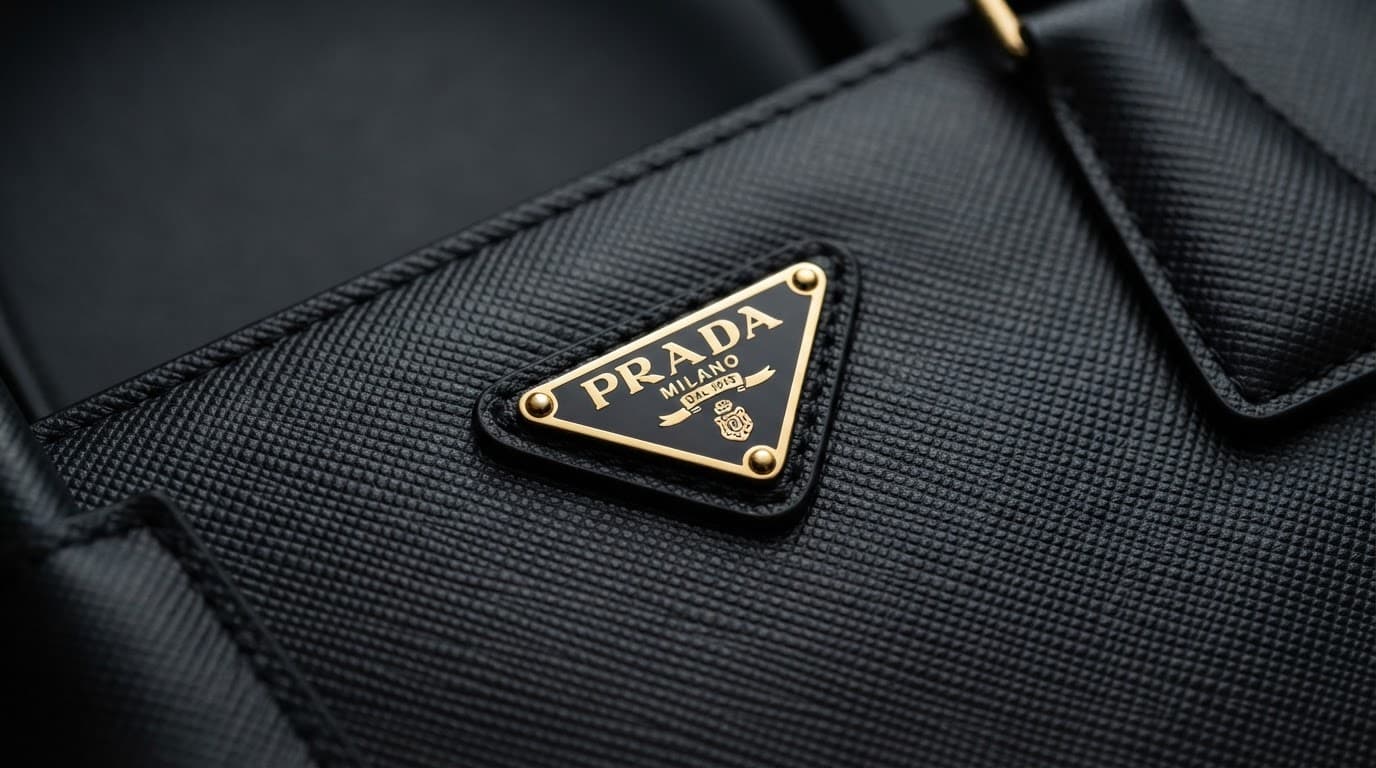 Prada Handbag Review: Styles, Value and Buying Advice for UK Shoppers 1 Close-up of black Saffiano leather with a polished triangular handbag logo.