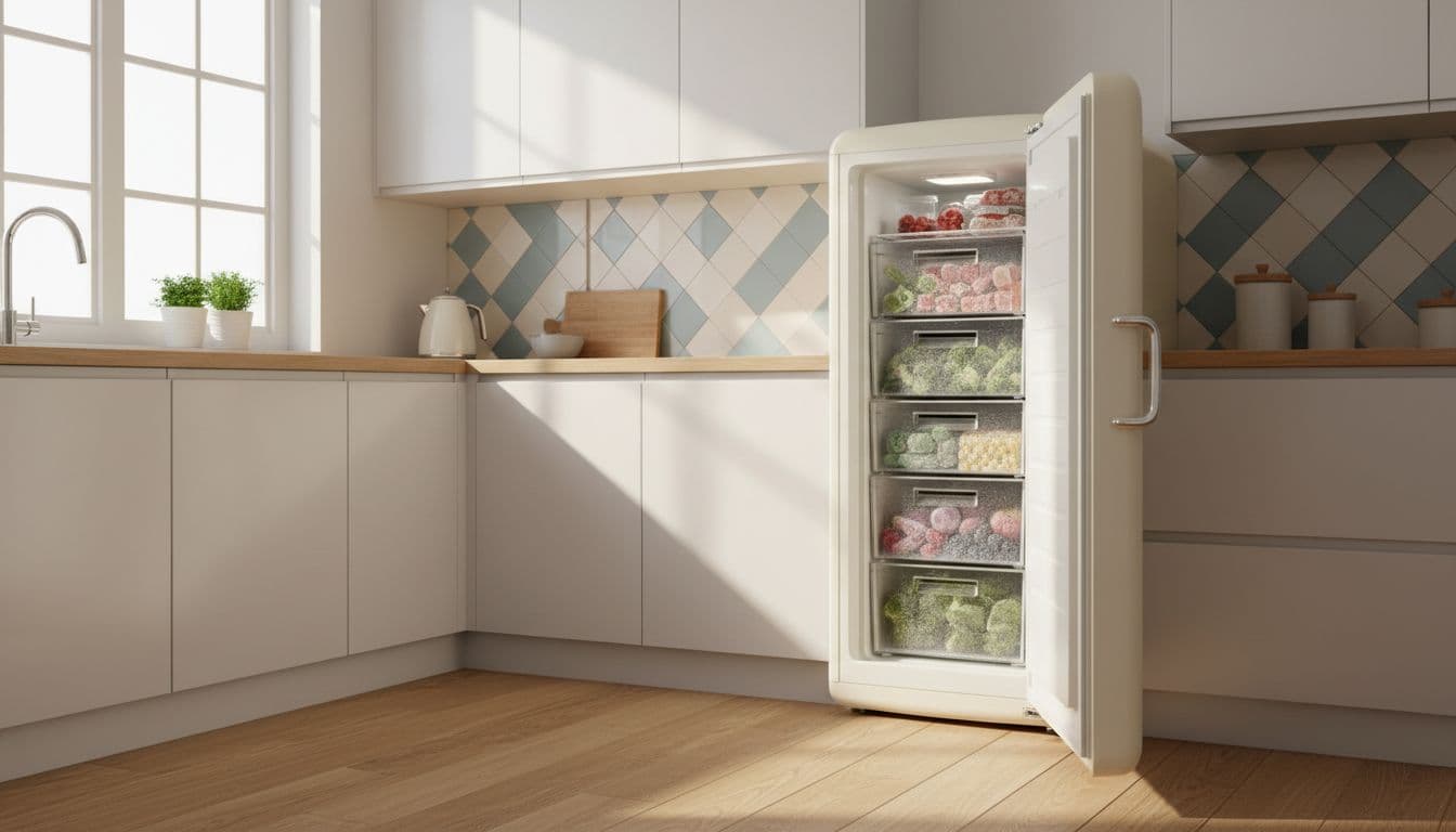 Retro cream Smeg freezer in a modern UK kitchen