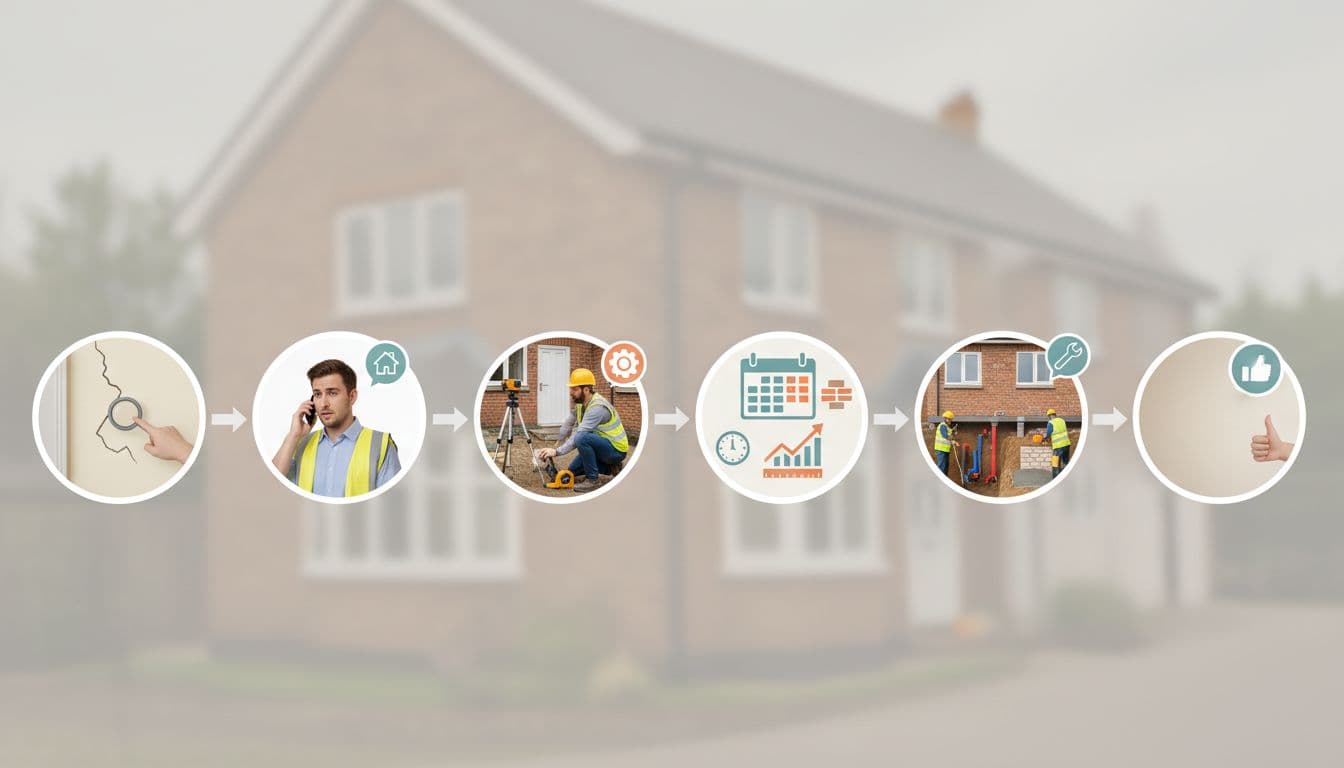 Infographic-style timeline of a subsidence claim process