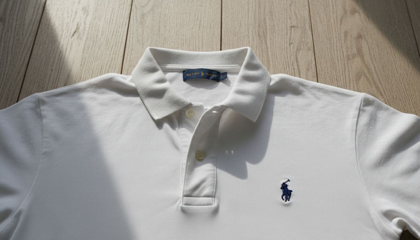 Classic white piqué polo shirt flat lay