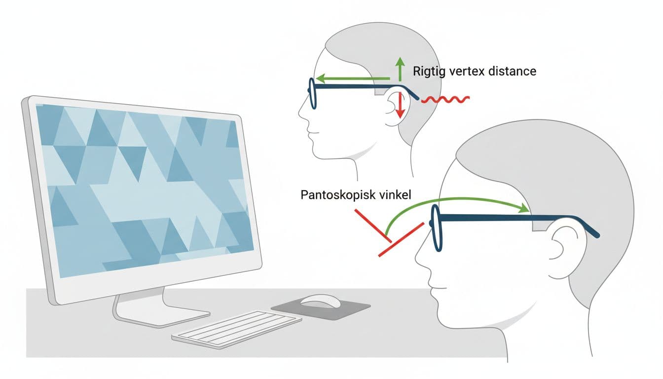 Illustration af korrekt steltilpasning til skærmbrug